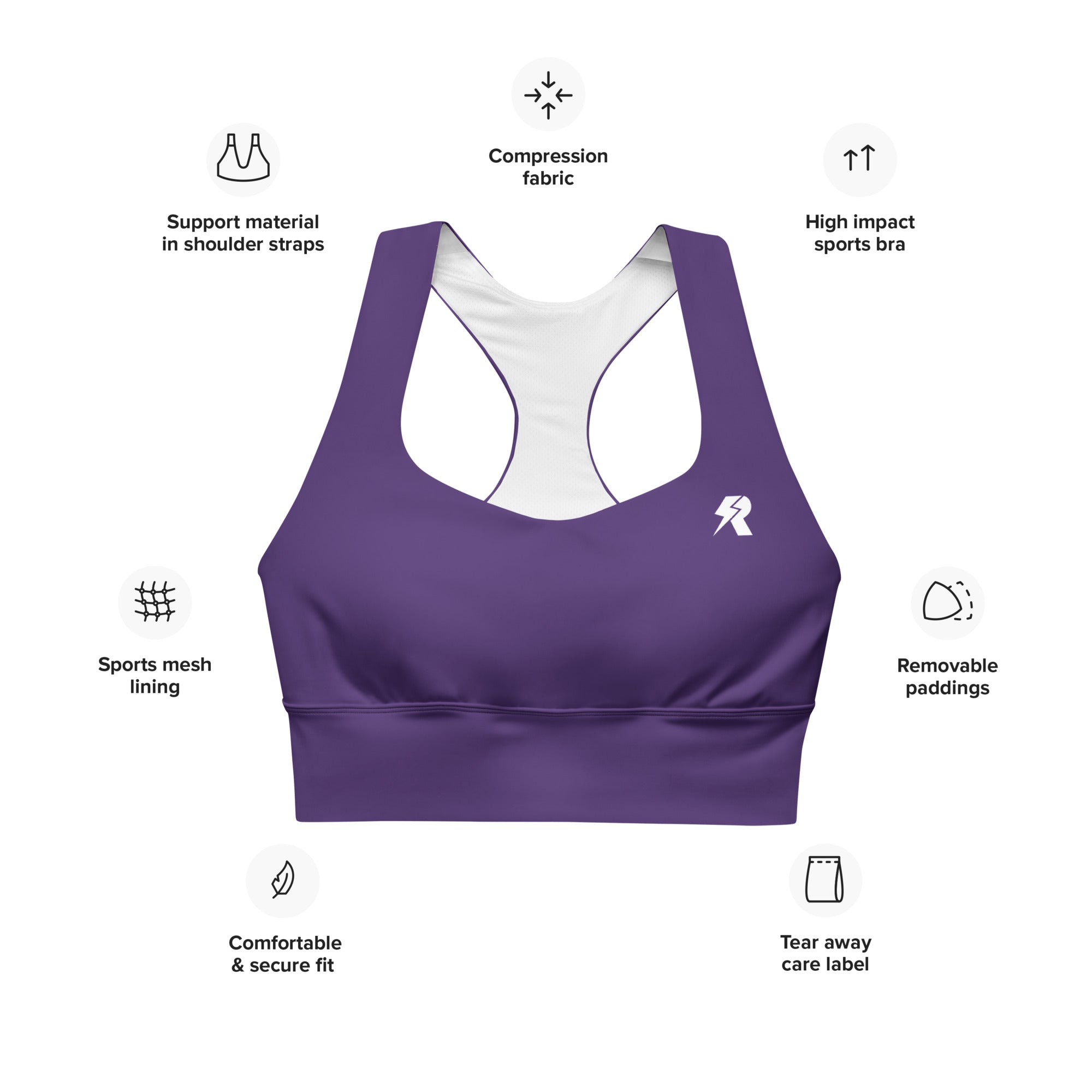 SHE REBEL - Deep Purple Longline Sports Bra